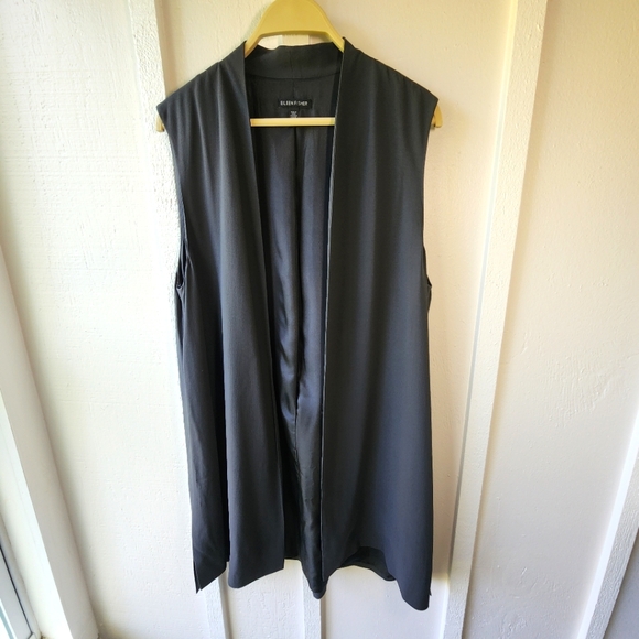 Eileen Fisher Gray Silk Drape Front Long Vest Sleeveless Cardigan Size Medium